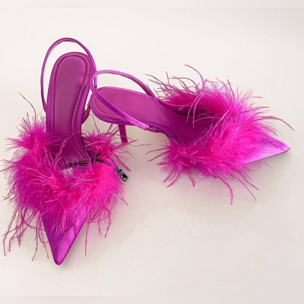 ❤️‍🔥Zara feathered fabric heeled shoes 038/42 - Picture 15 of 16